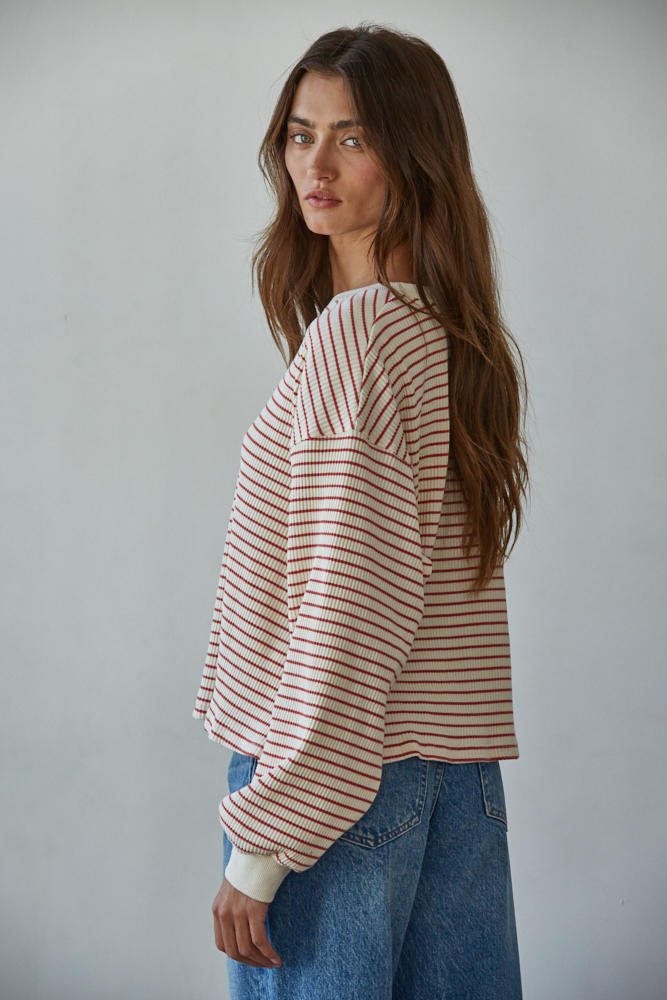 Half Time Striped Long Sleeve - Cream Mauve