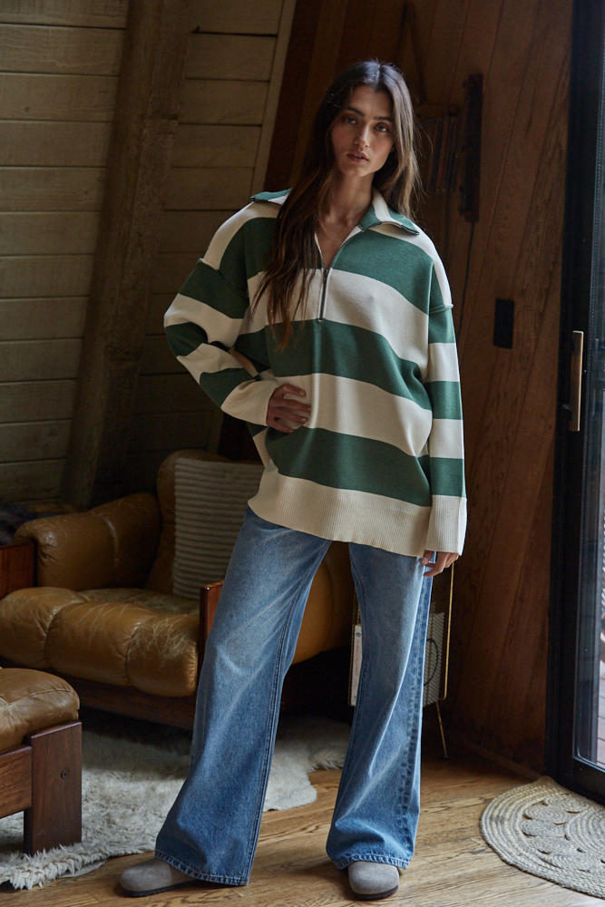 Fontaine Half Zip Long Sleeve - Green Ivory