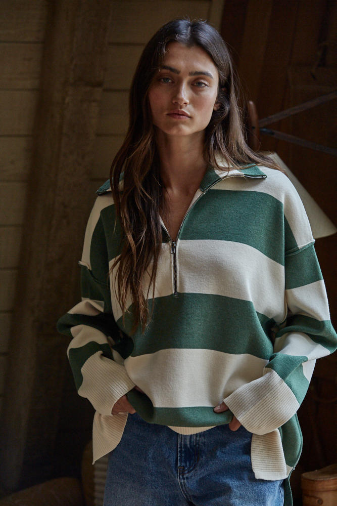 Fontaine Half Zip Long Sleeve - Green Ivory