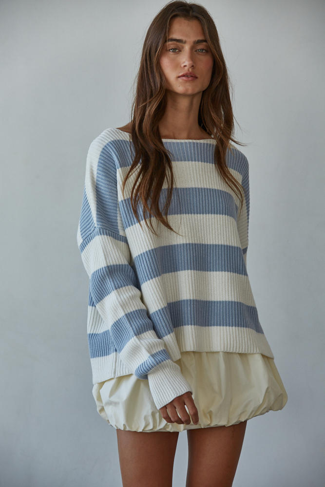 100% Cotton blue striped sweater