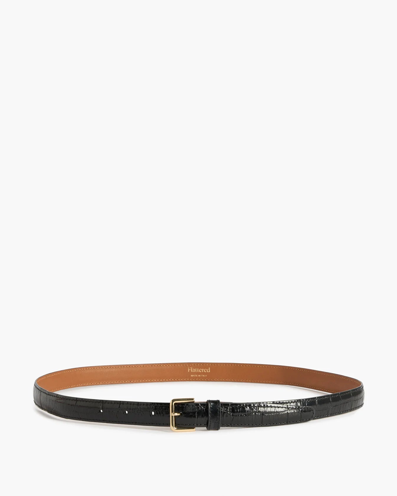 Flattered Barbara Belt in Black Croco leather with gold buckle