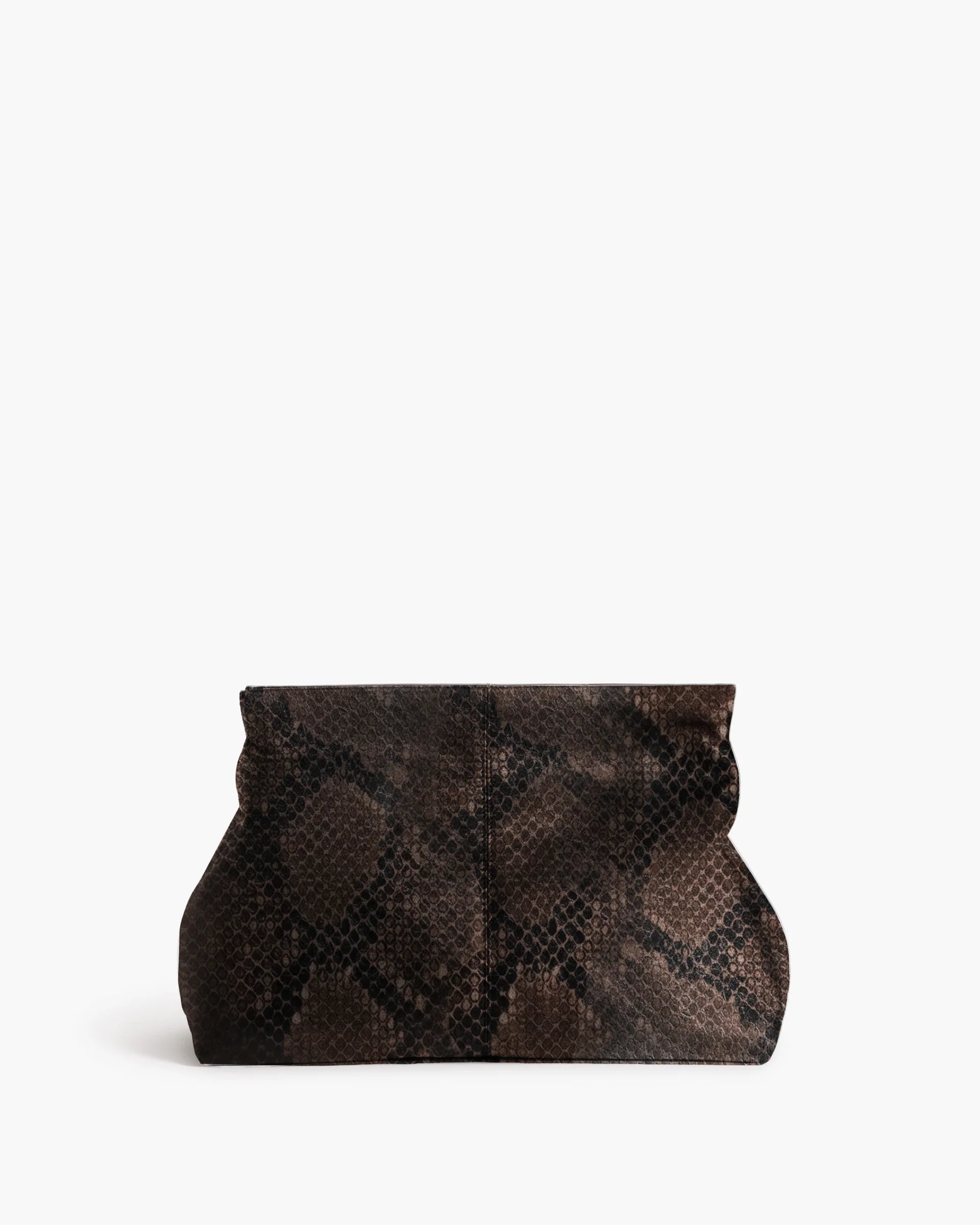 Clay Clutch - Chocolate Snake Embossed Leather