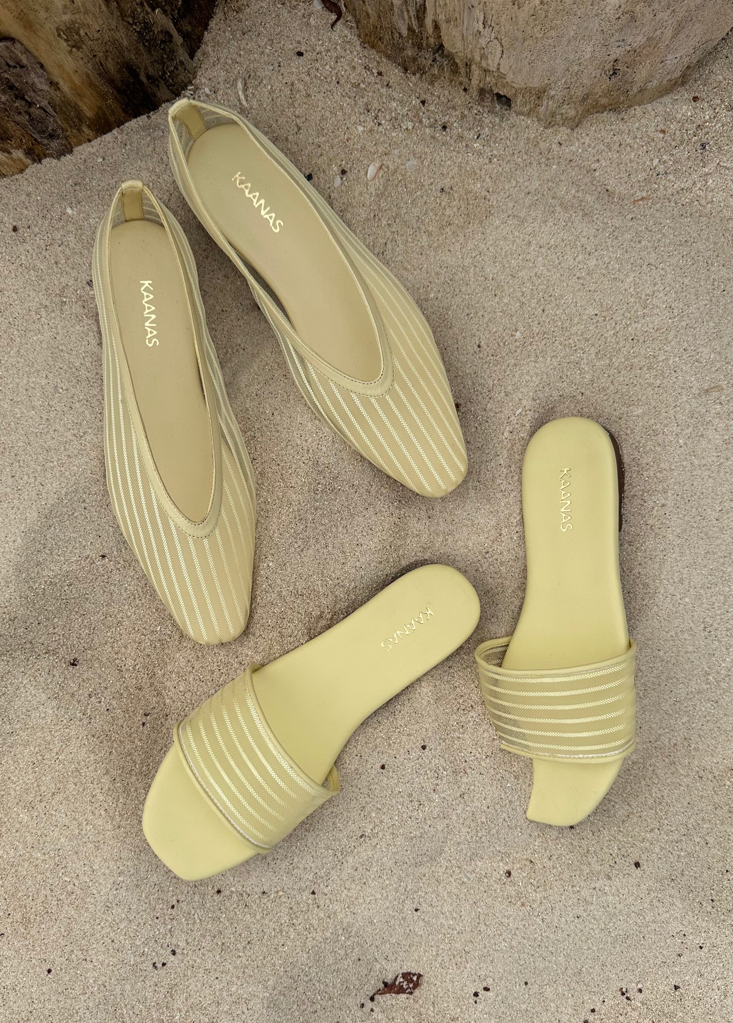 Elorin Striped Mesh Slide - Butter