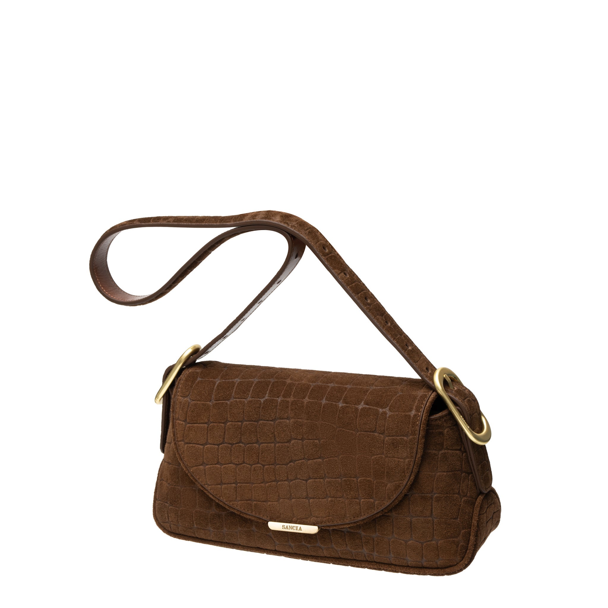 Sancia Pamela bag in portobello croc — front view