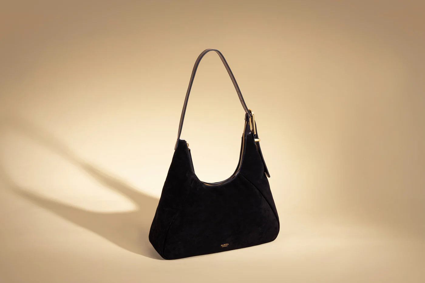 100% vegetable tanned leather black shoulder bag