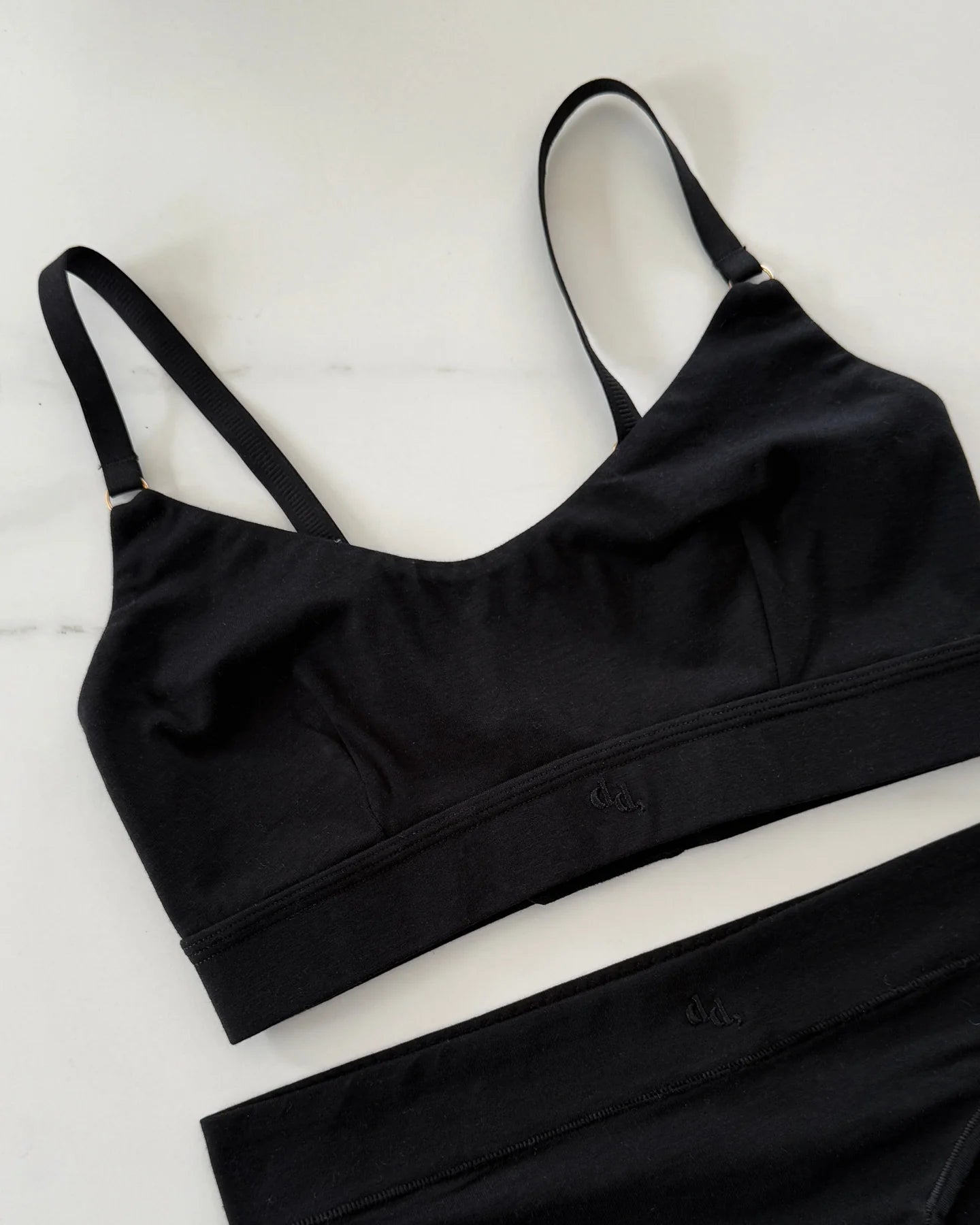 Dear Dylan Noir Organic Cotton Crop Bralette with scoop neckline and elasticated underband.