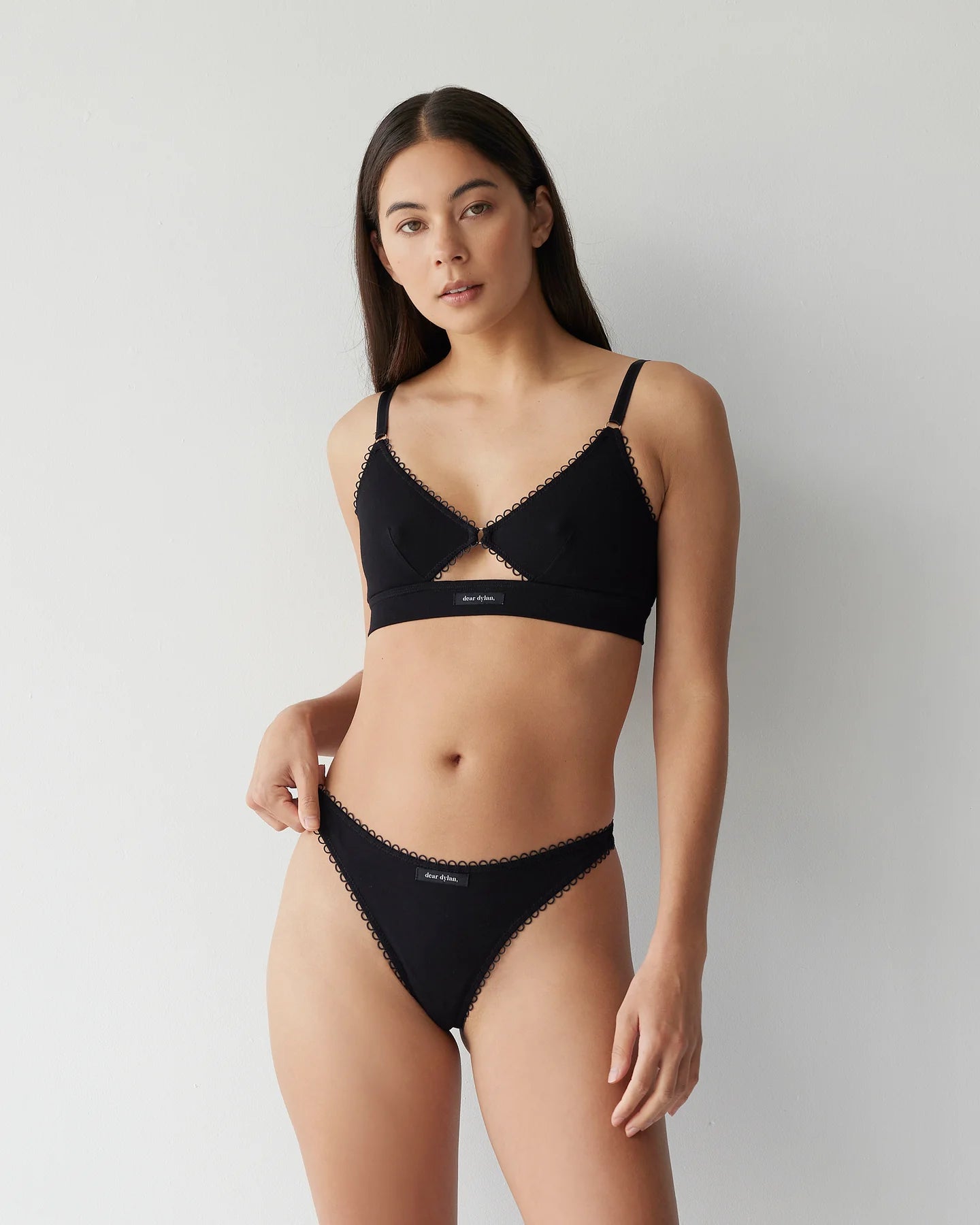 Eyelet Trim Thong - Black