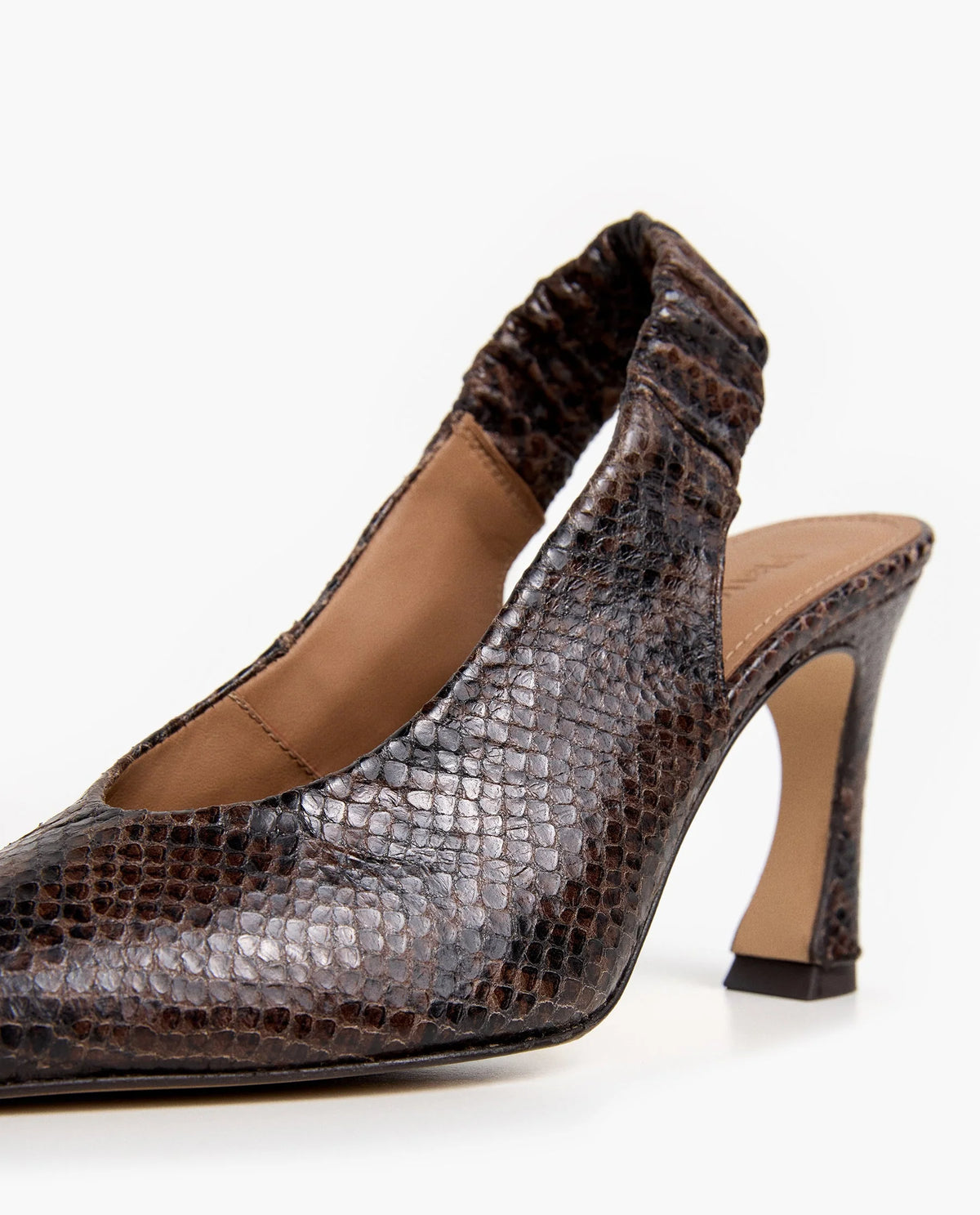 Lilian Heel - Chocolate Snake Embossed Leather