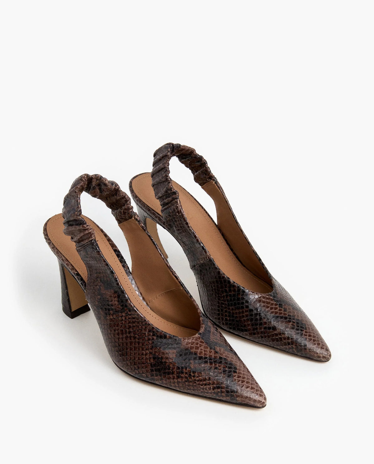Lilian Heel - Chocolate Snake Embossed Leather