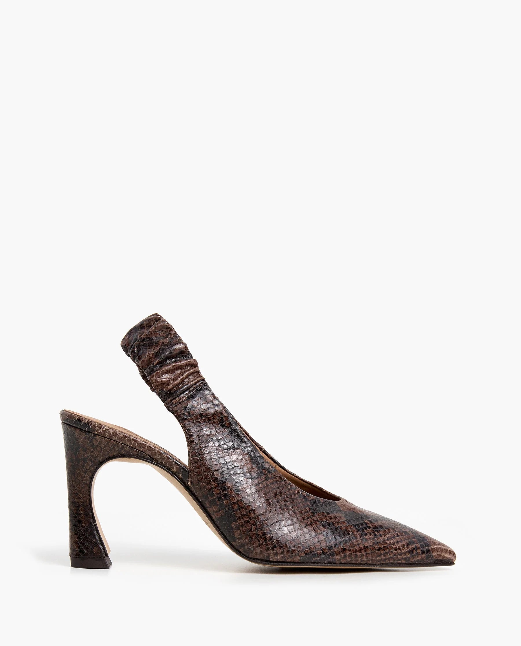 Lilian Heel - Chocolate Snake Embossed Leather