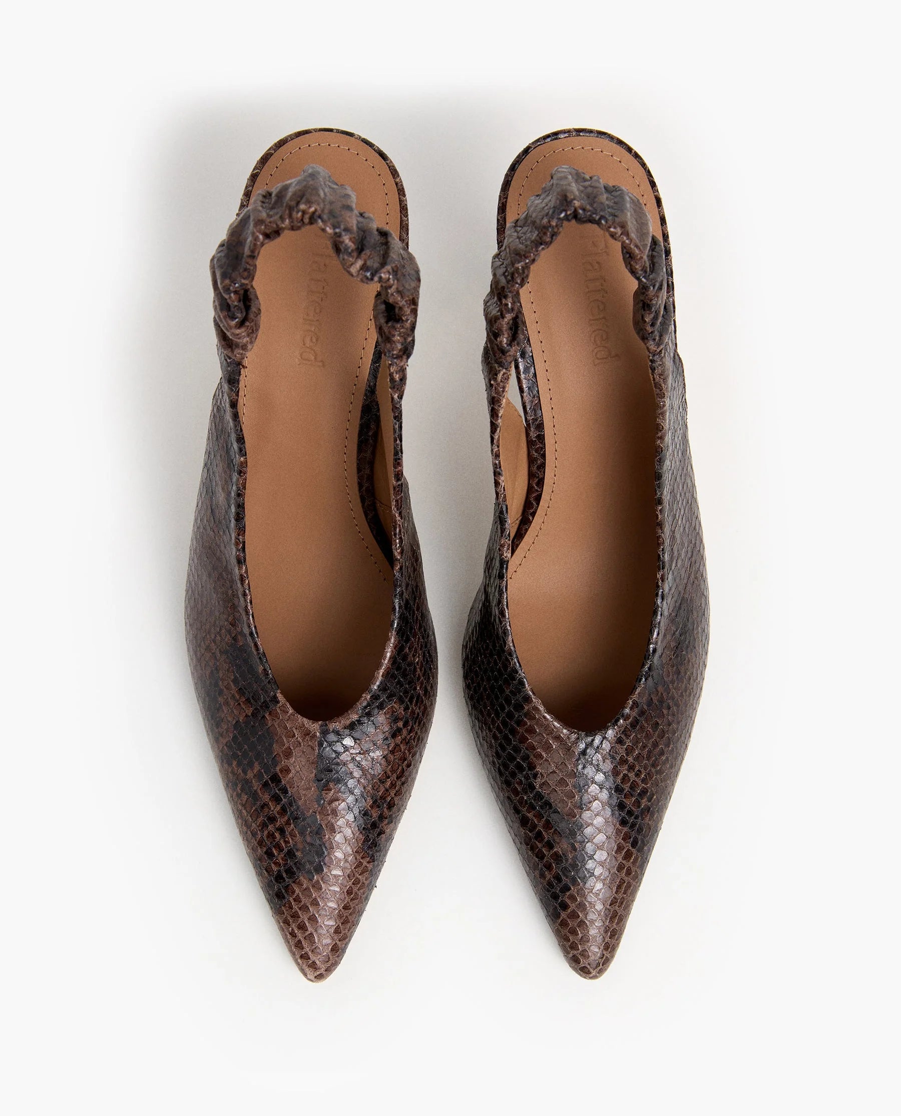 Lilian Heel - Chocolate Snake Embossed Leather