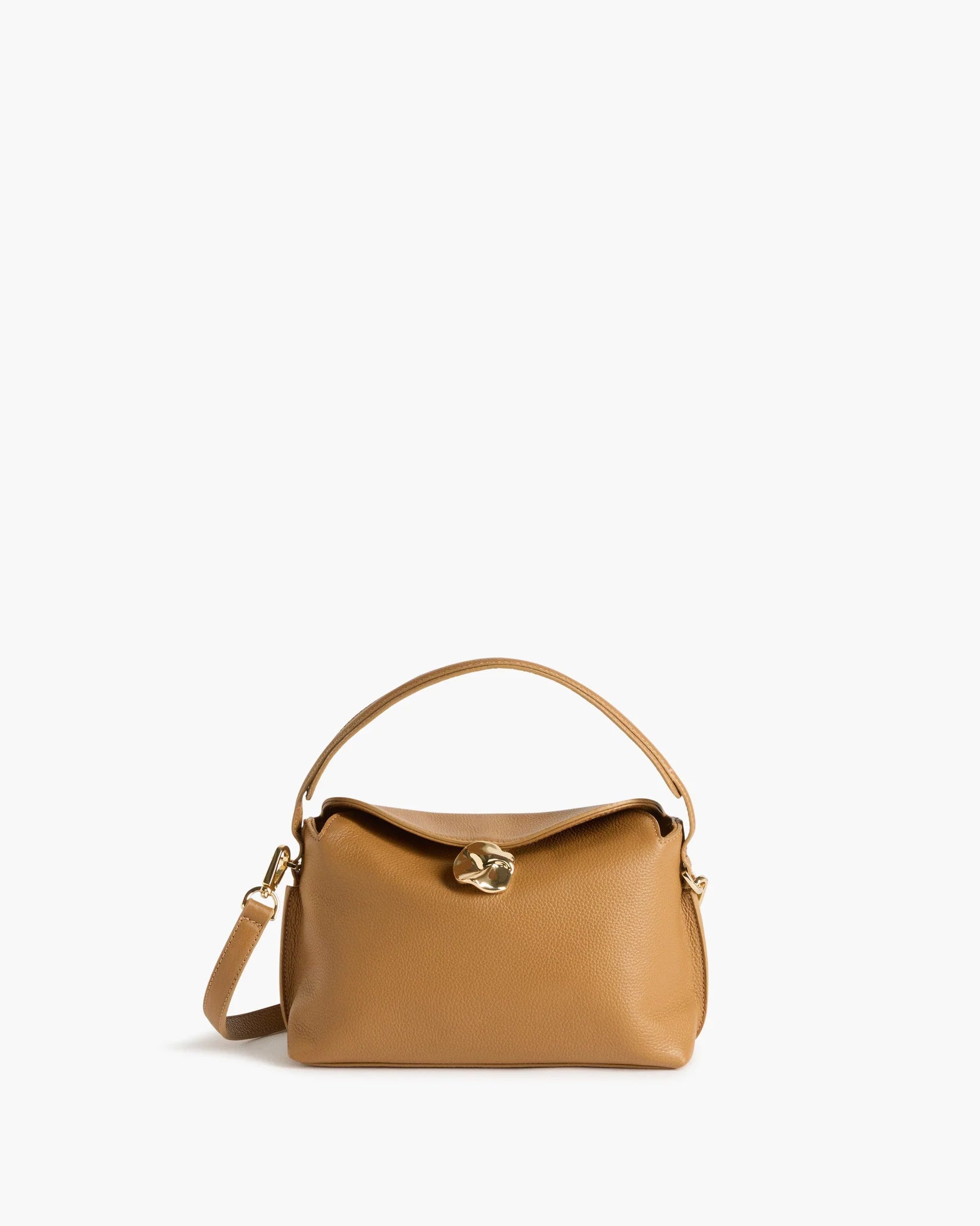 Flattered Hanna Mini Bag in Cognac grained leather with gold hardware
