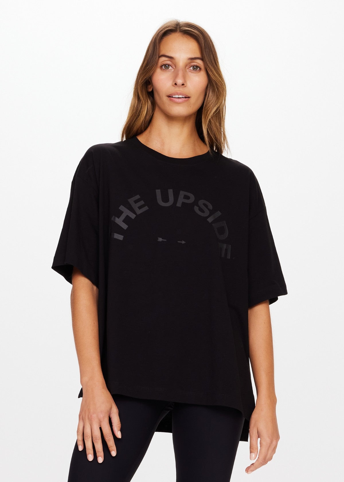 The Upside Laura crew neck t-shirt in classic black premium organic cotton jersey with an oversized fit.