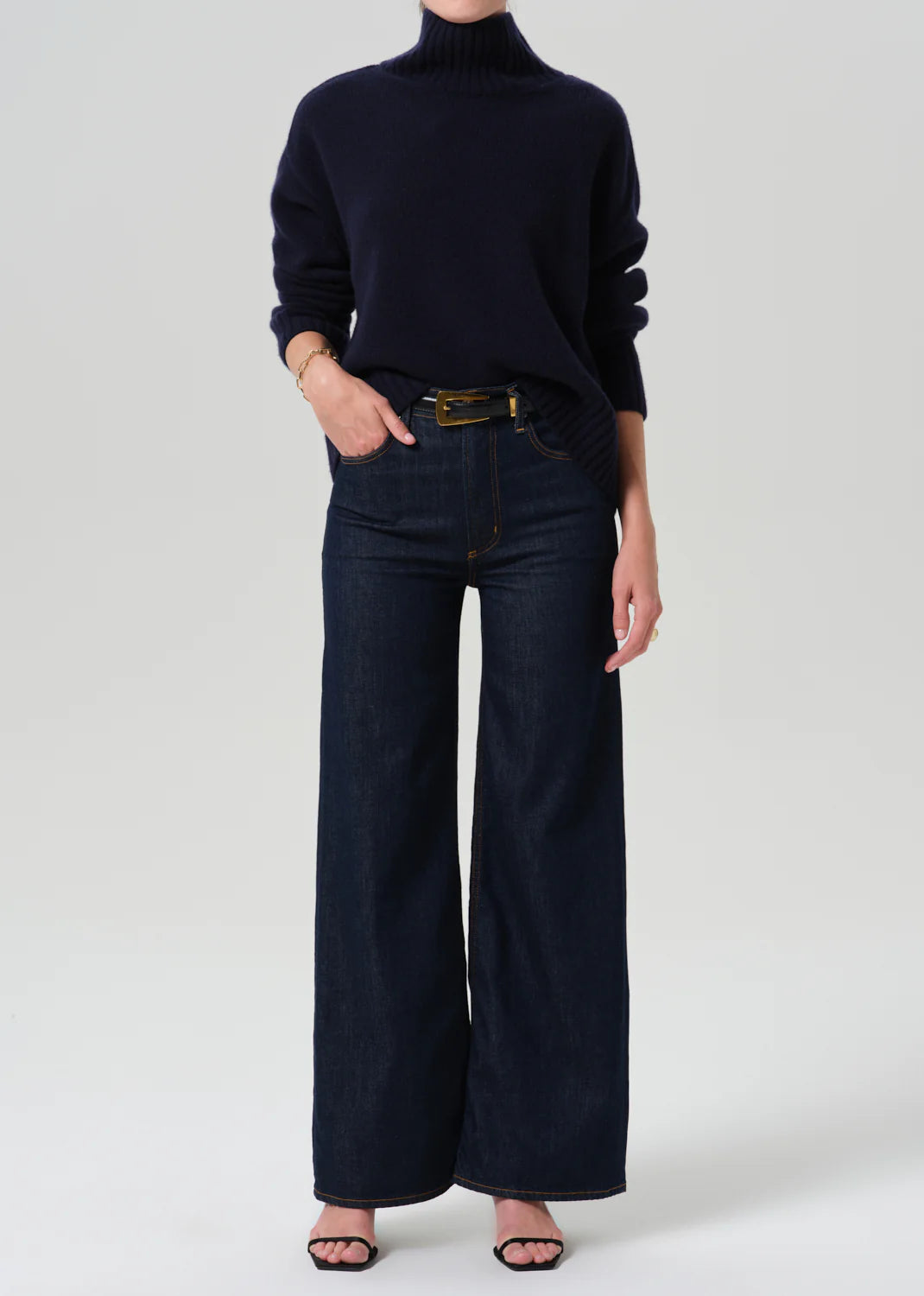 citizens of humanity Lyra high-rise long wide-leg in a clean dark indigo soft rinse wash