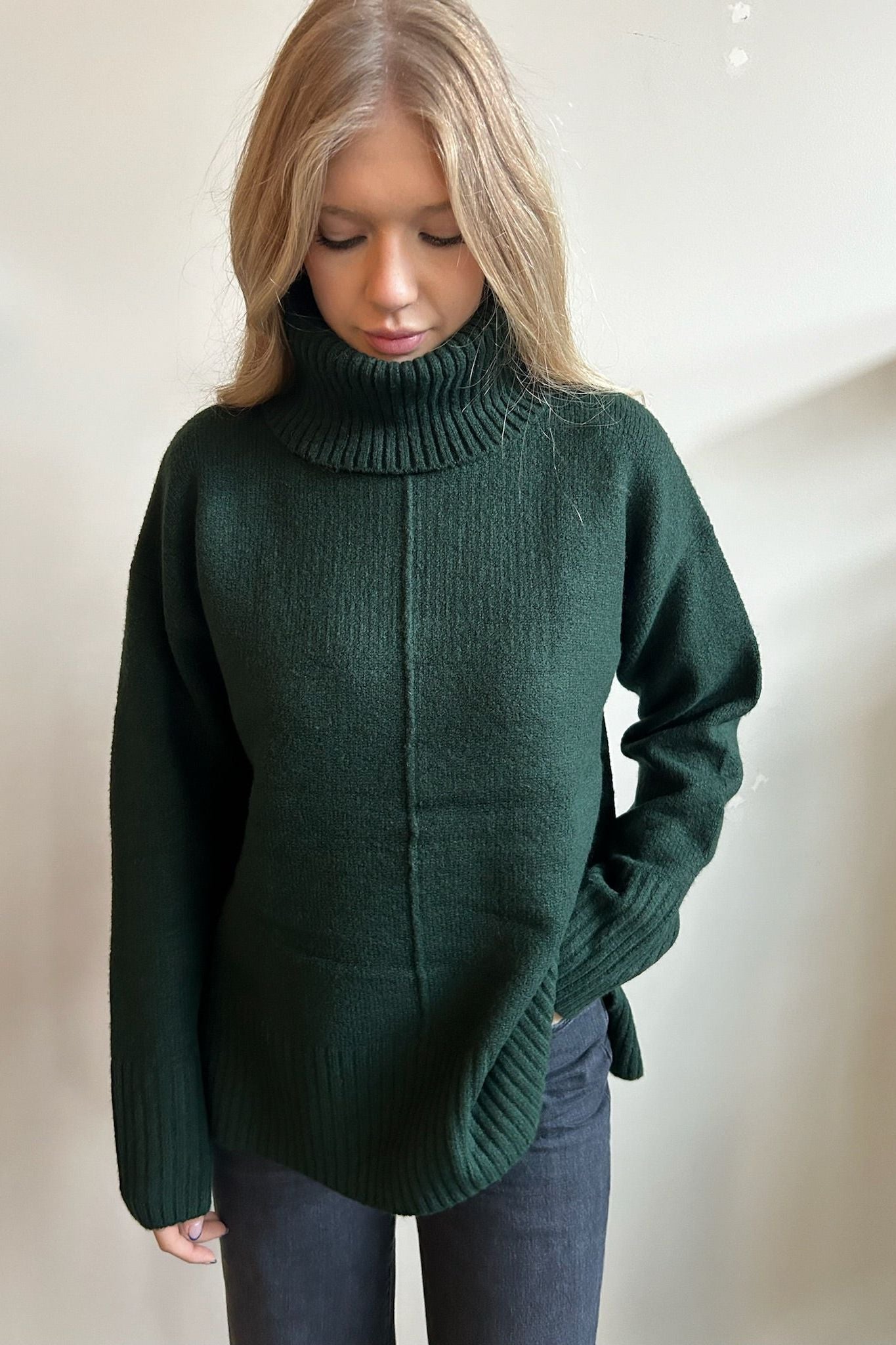 Relaxed Mock Neck Sweater -  Forest Green