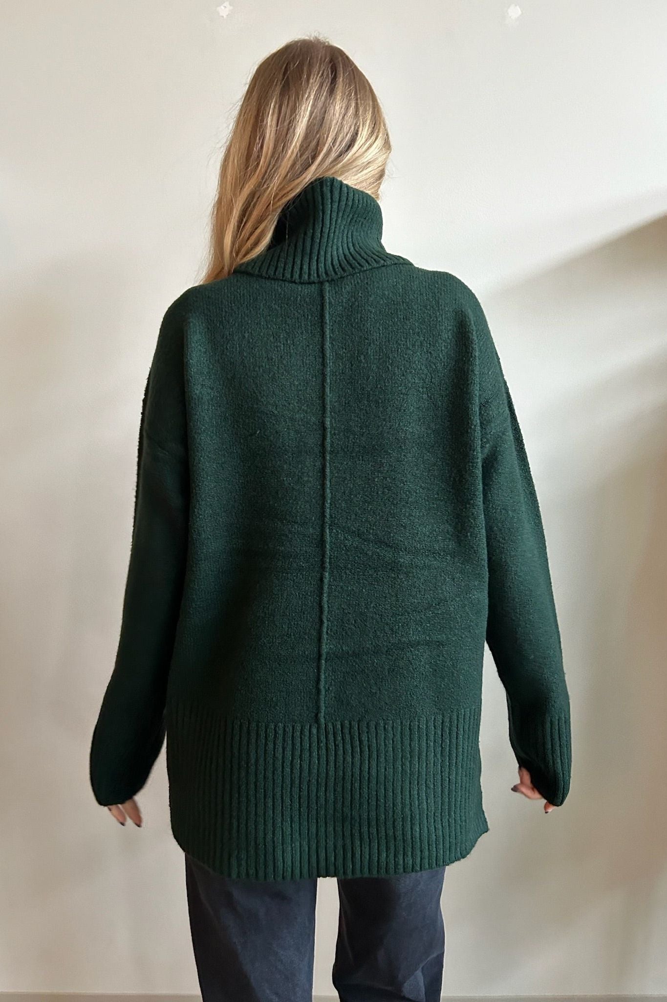 Relaxed Mock Neck Sweater -  Forest Green