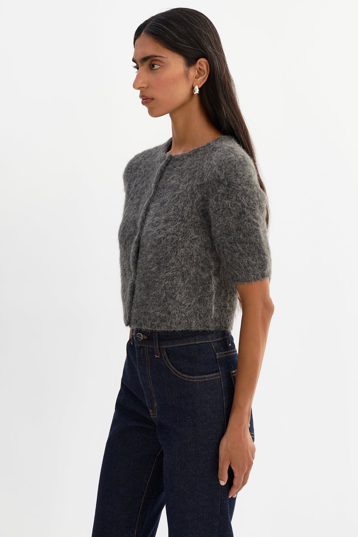 Kendra Cropped Cardigan - Heather Charcoal