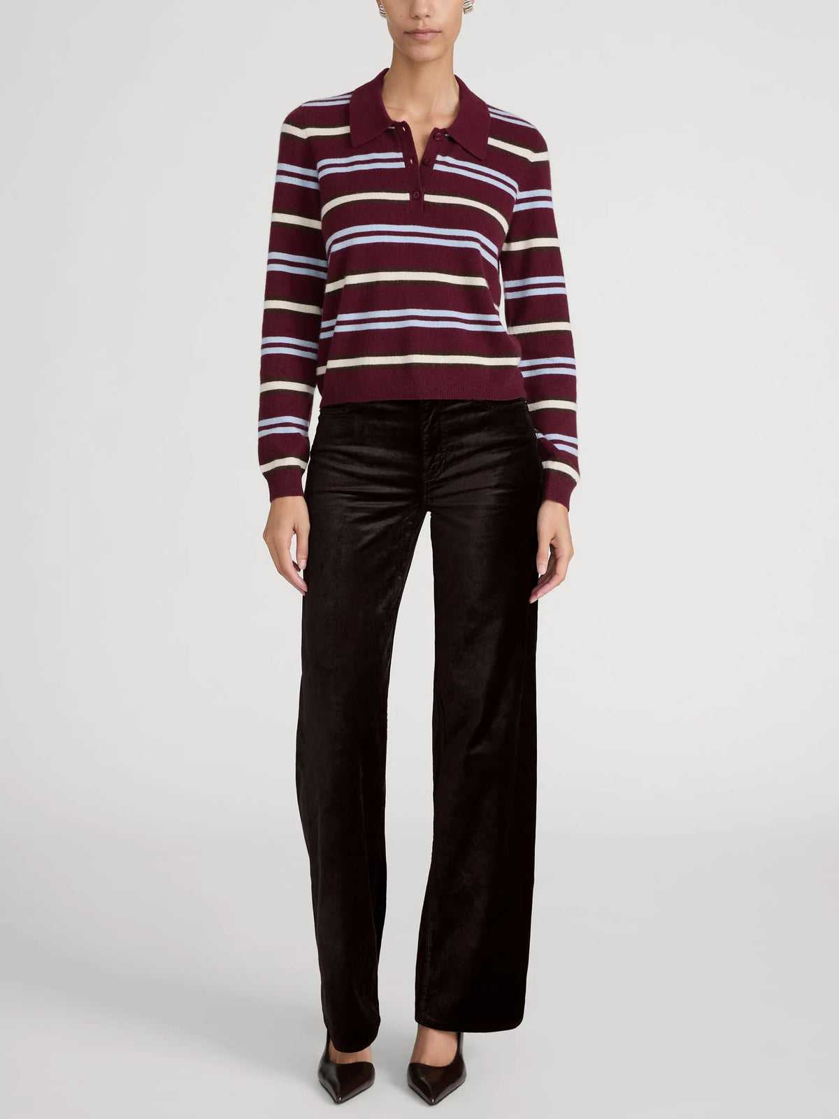 FRAME The Velvet Slim Palazzo fudge brown stretch velvet wide leg pants.