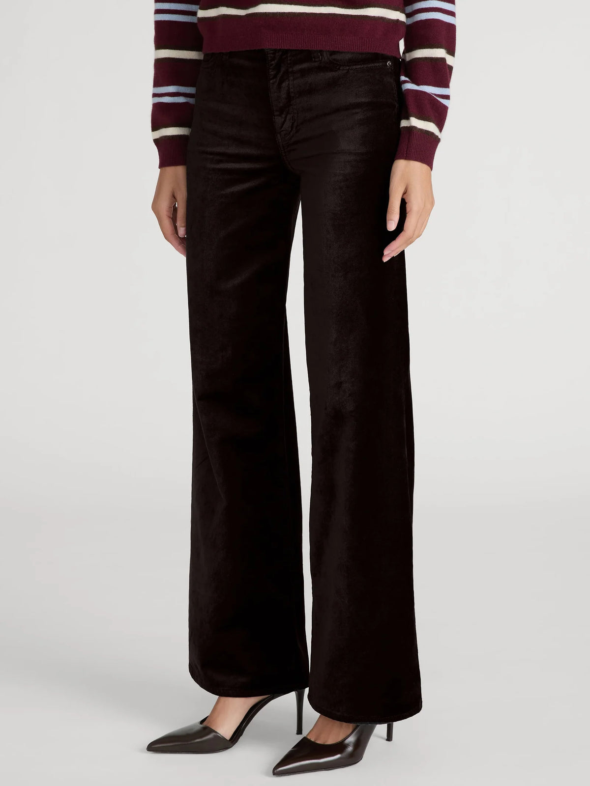 FRAME The Velvet Slim Palazzo fudge brown stretch velvet wide leg pants.