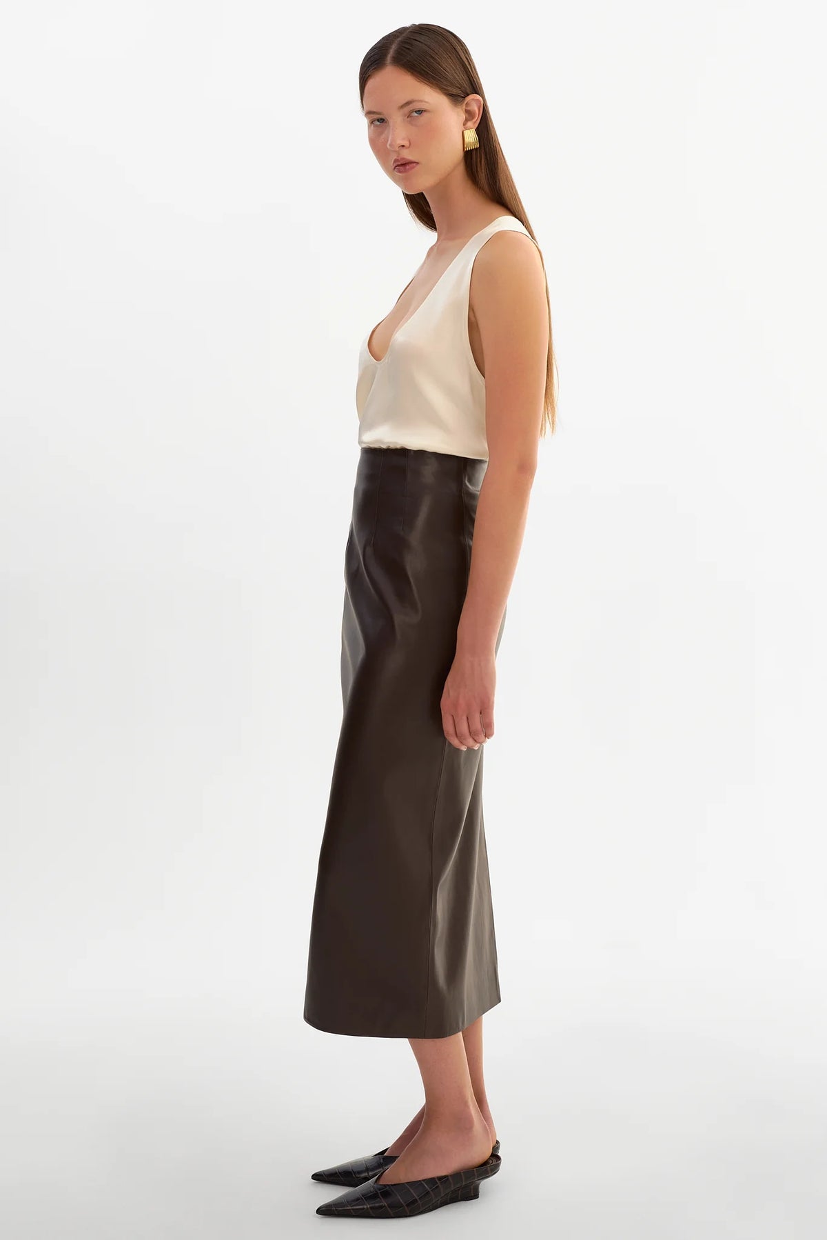 Maylor Faux Leather Skirt - Dark Brown