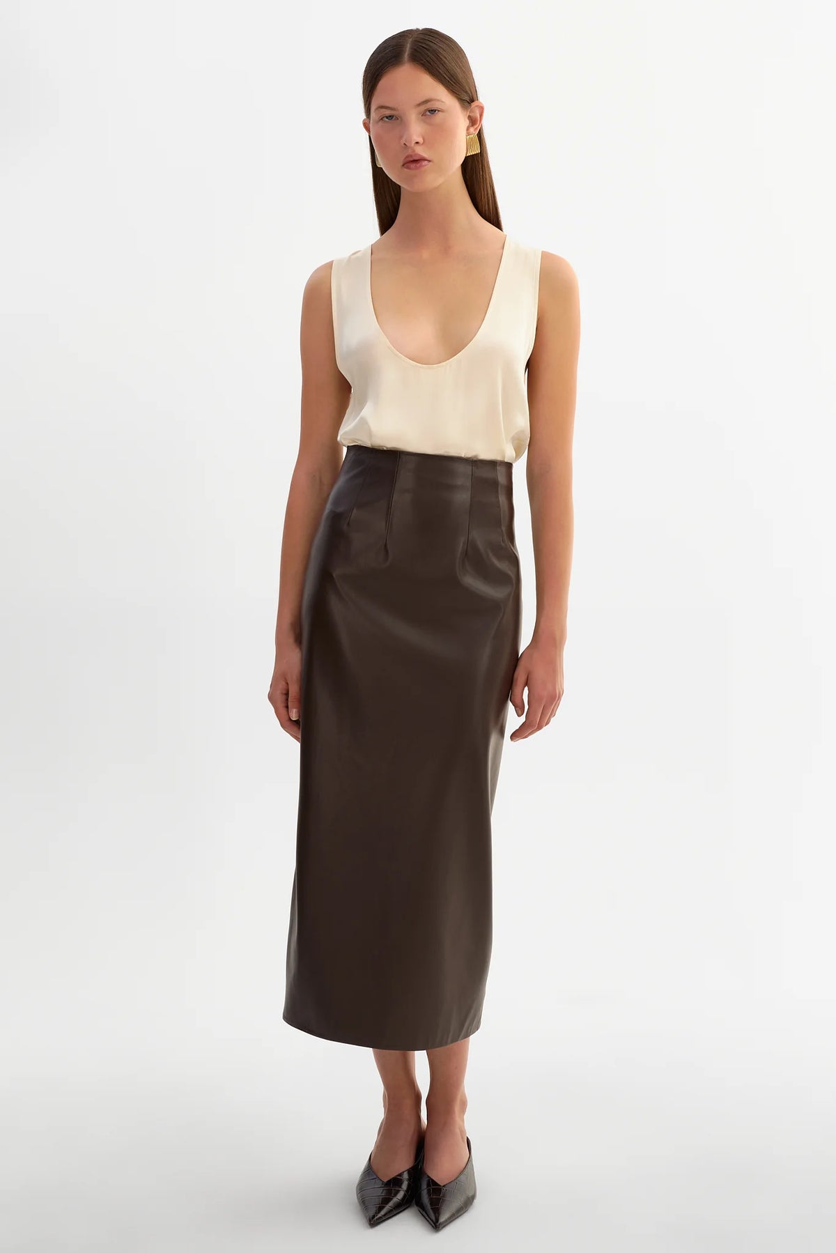 Maylor Faux Leather Skirt - Dark Brown
