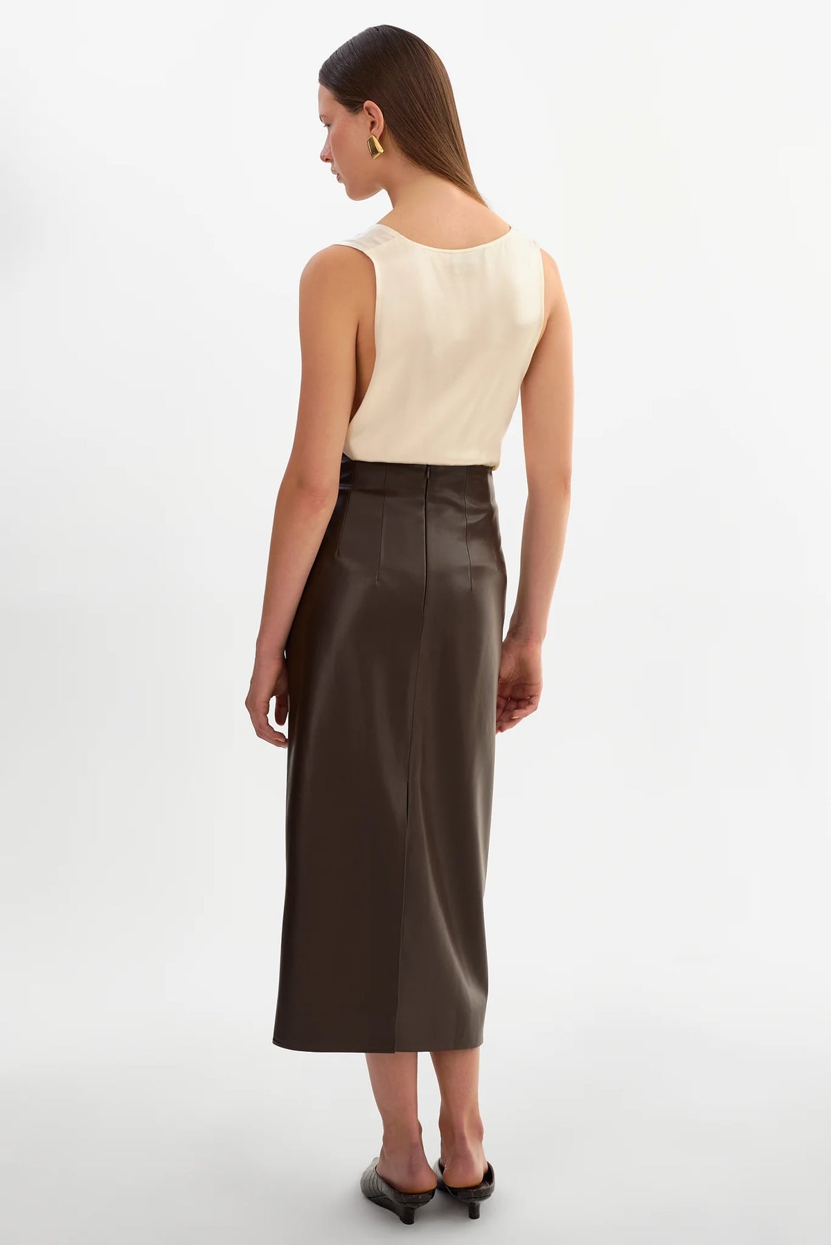 Maylor Faux Leather Skirt - Dark Brown