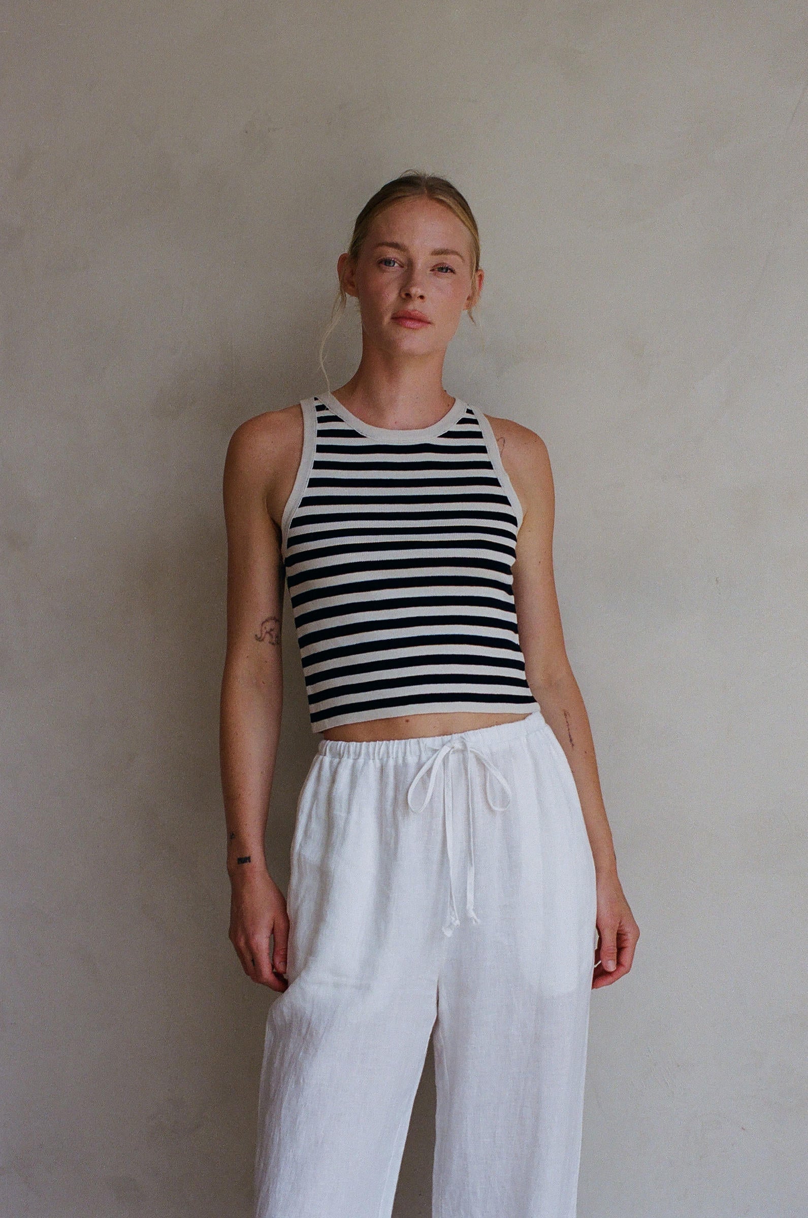 Marcelle Striped Tank - Natural Black