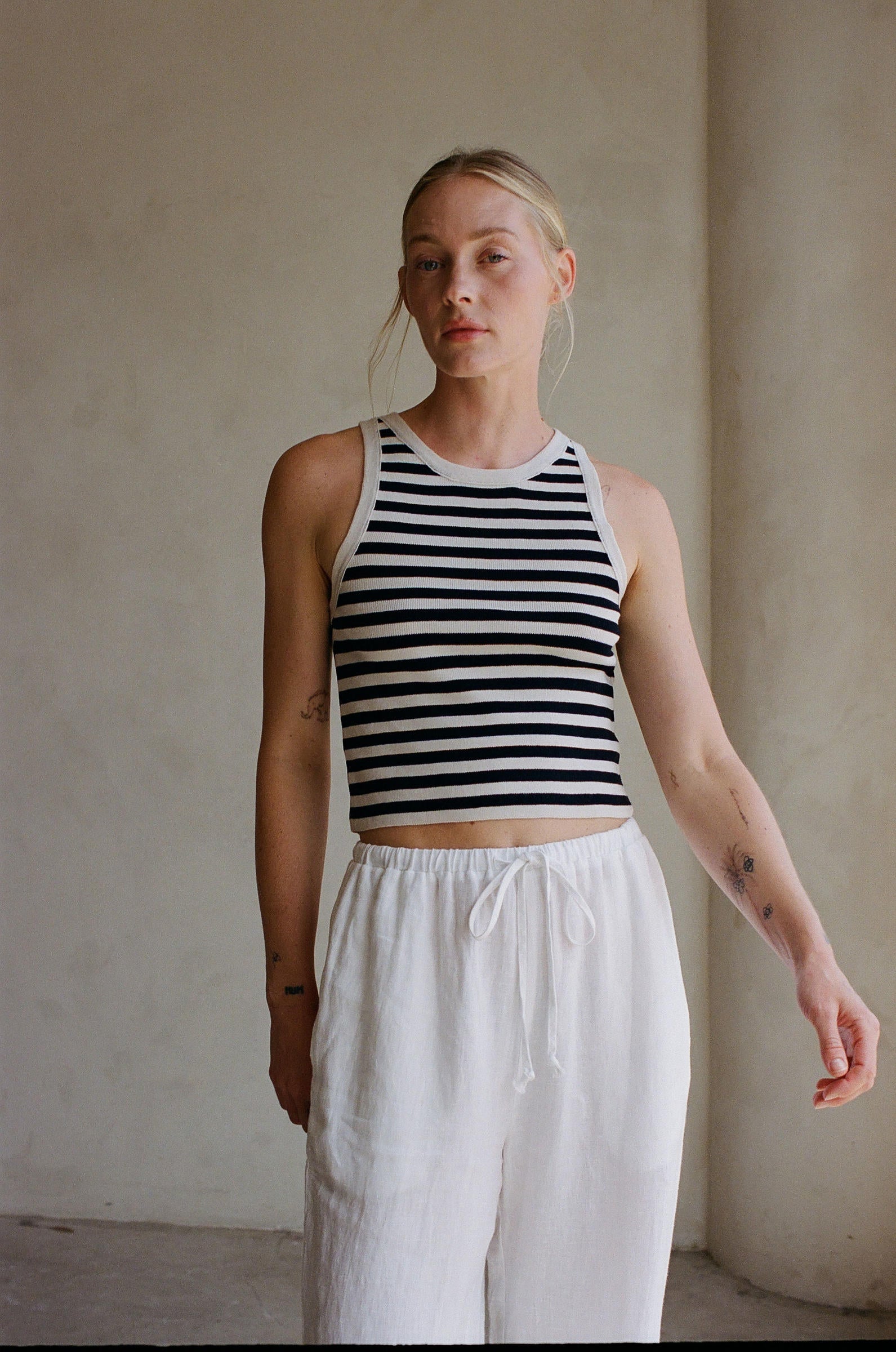 Marcelle Striped Tank - Natural Black