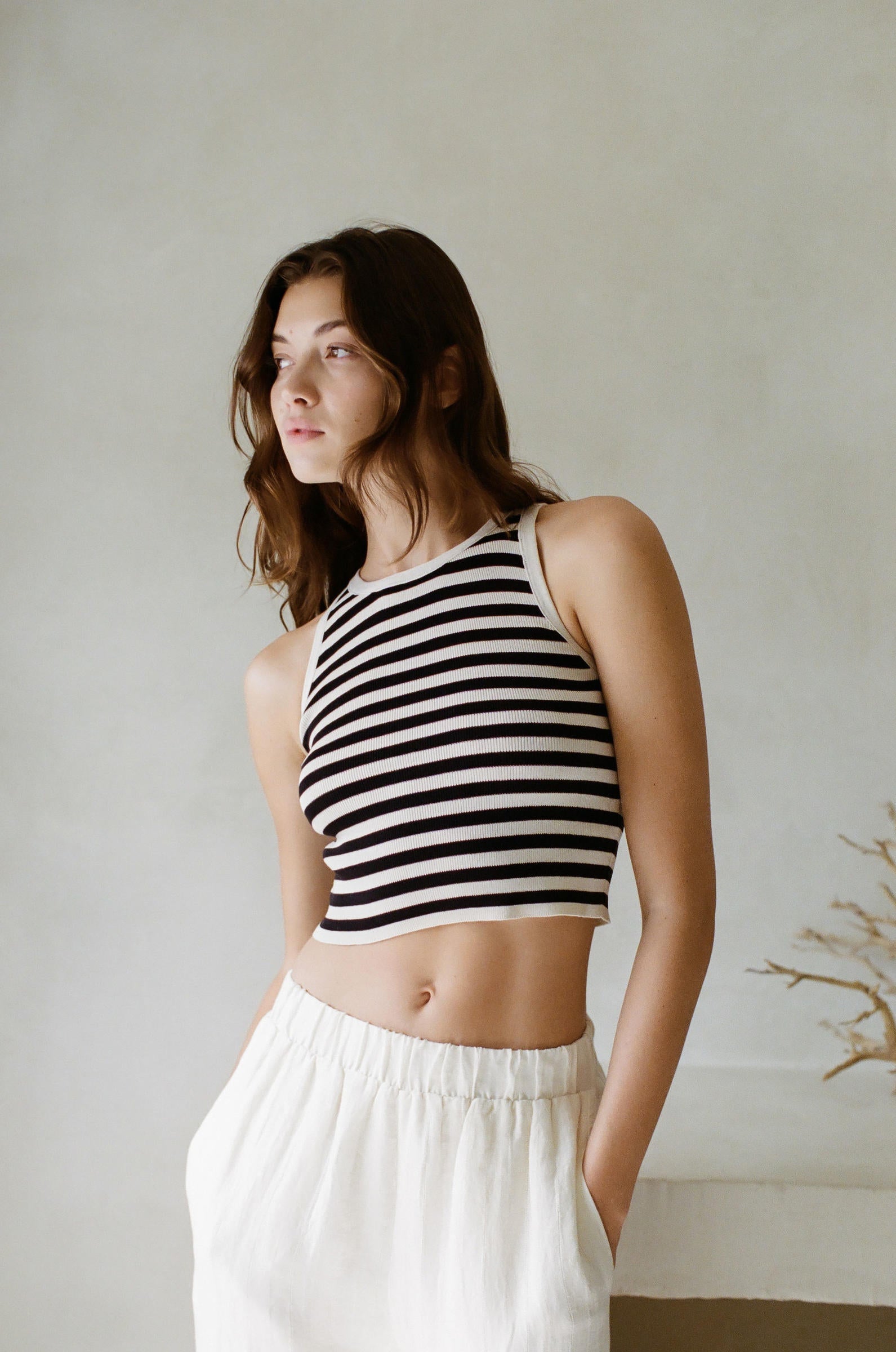 Marcelle Striped Tank - Natural Black