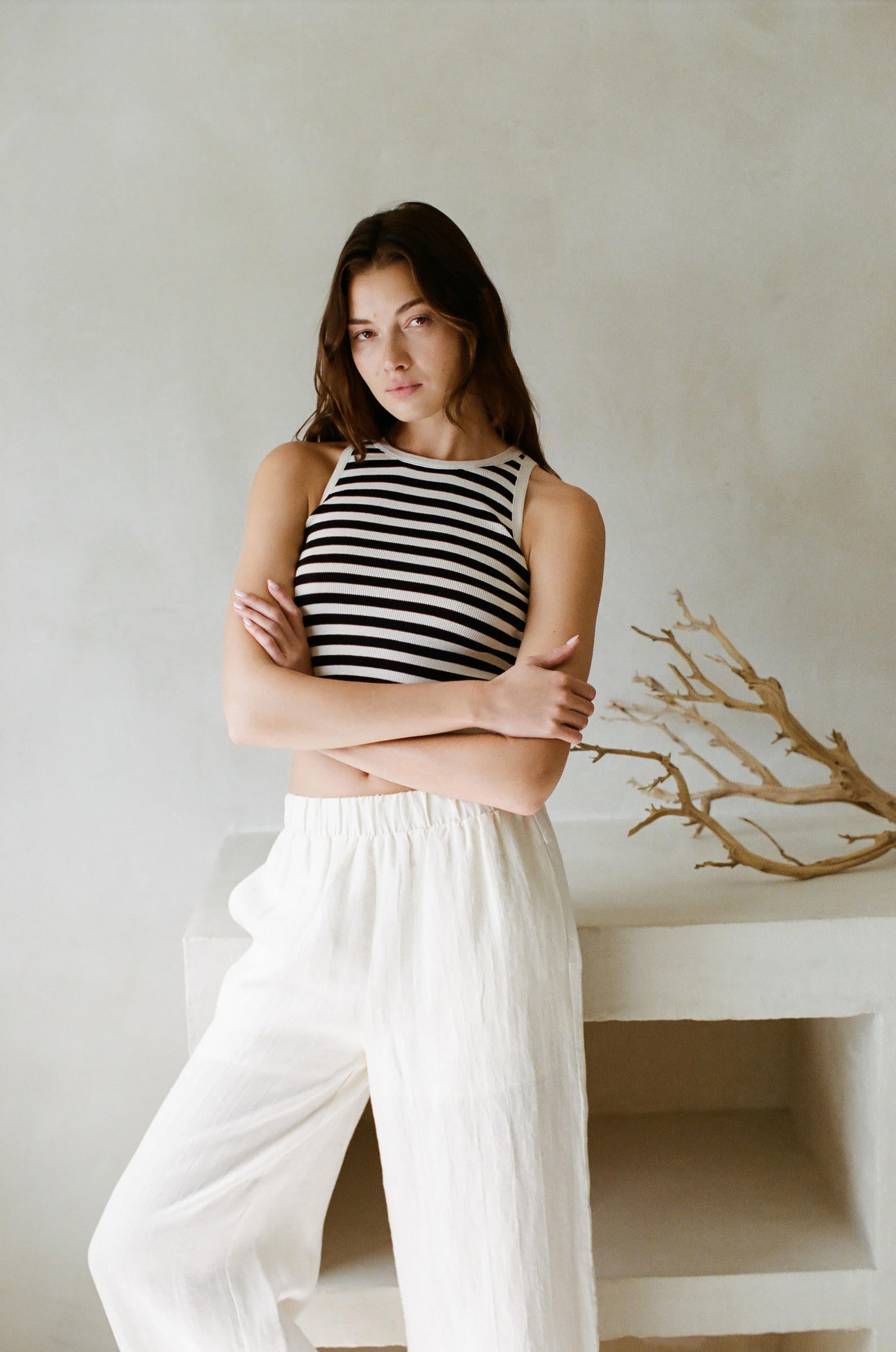 Marcelle Striped Tank - Natural Black