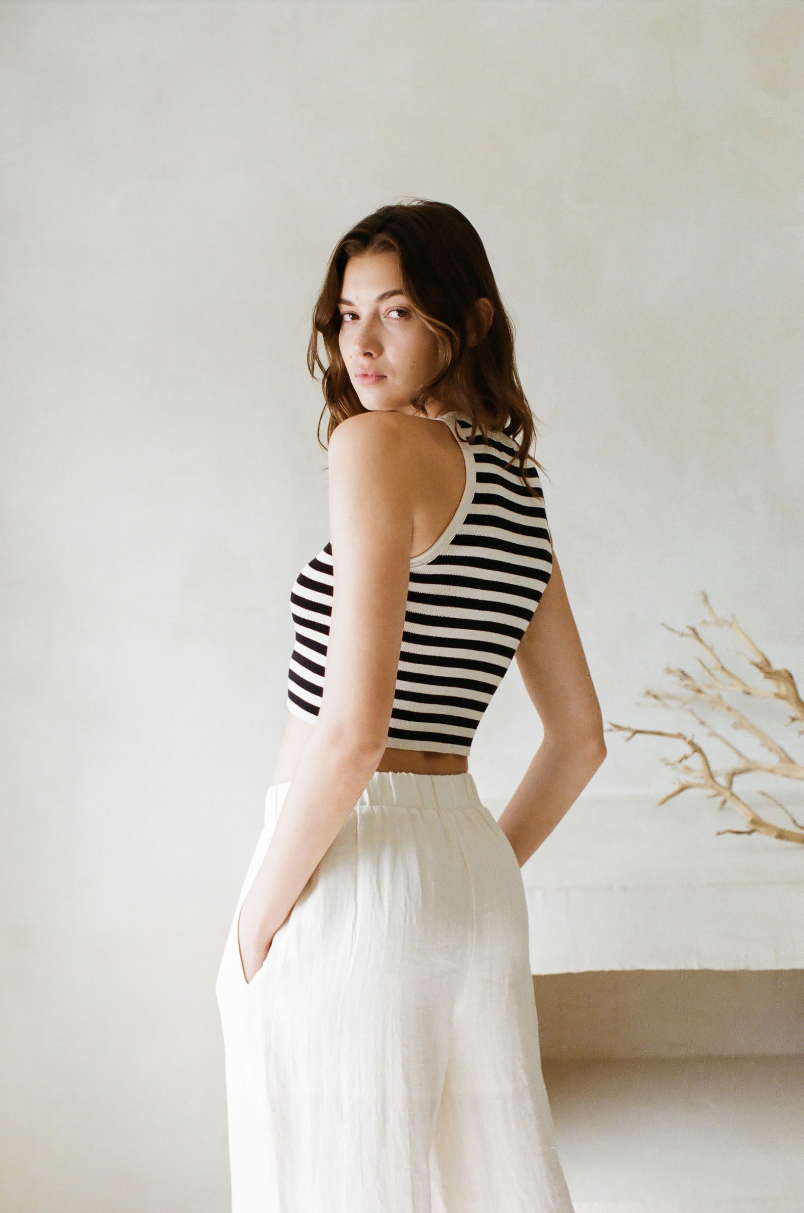 Marcelle Striped Tank - Natural Black