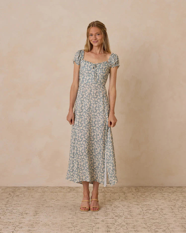 Nancy Dress - Aqua Ditsy