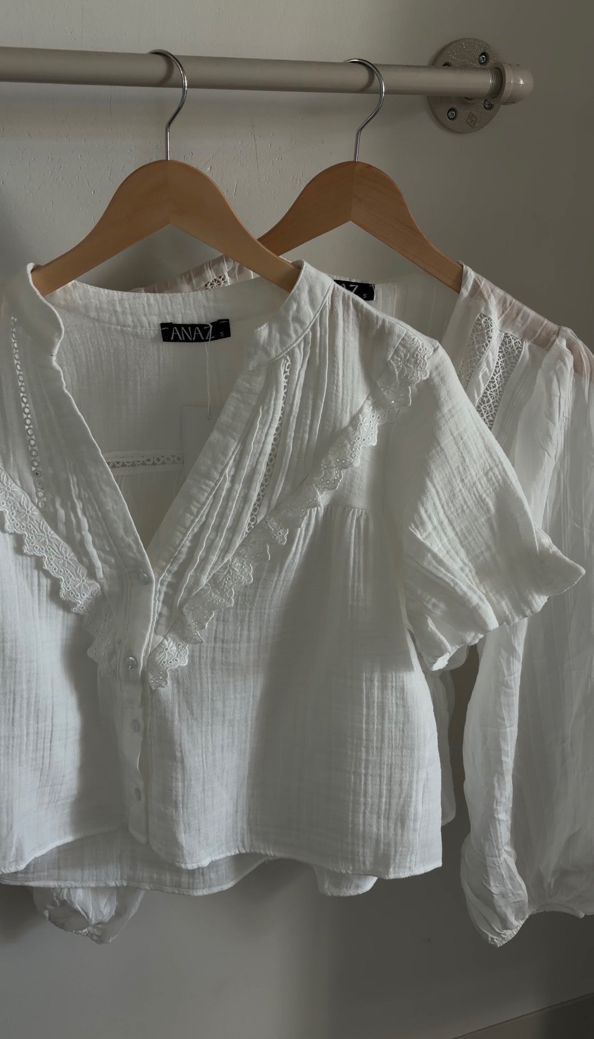 Lace-Trim Puff Sleeve Gauze Blouse - White