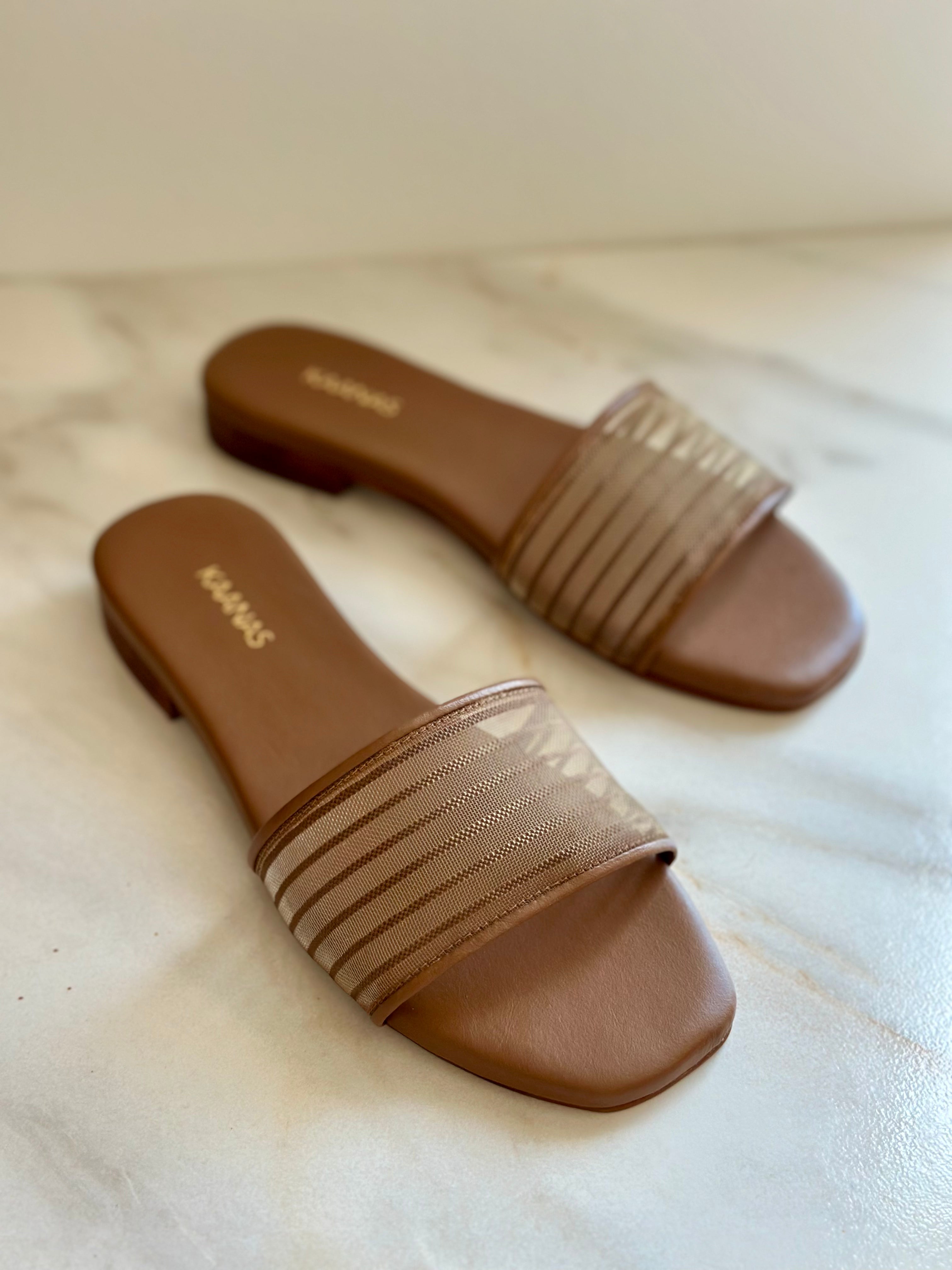 Elorin Striped Mesh Slide - Honey
