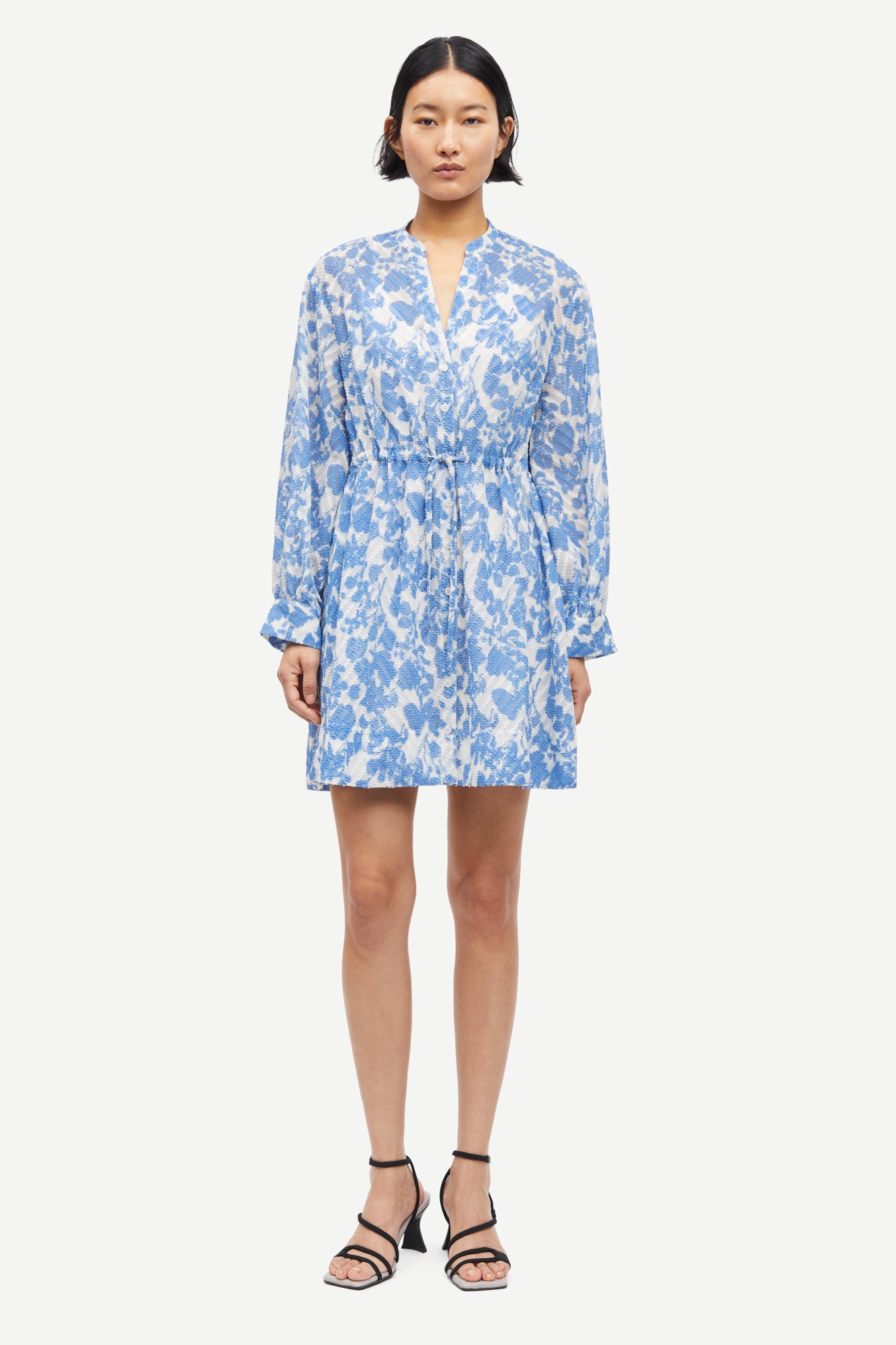 Blue peony summer dress long sleeve