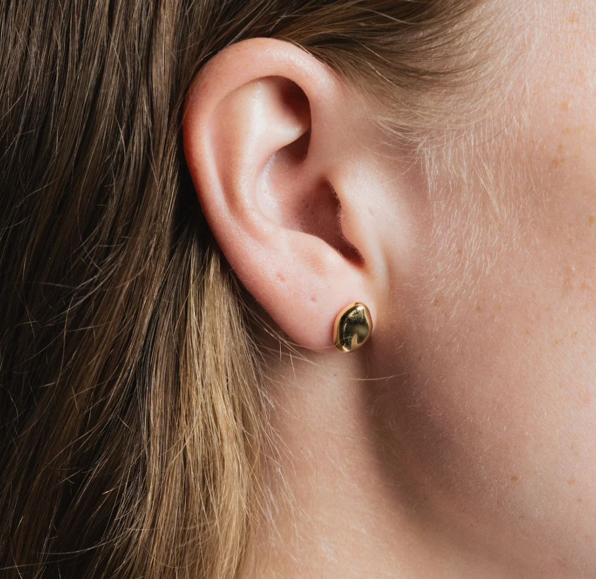 Bean Stud Earrings - Gold