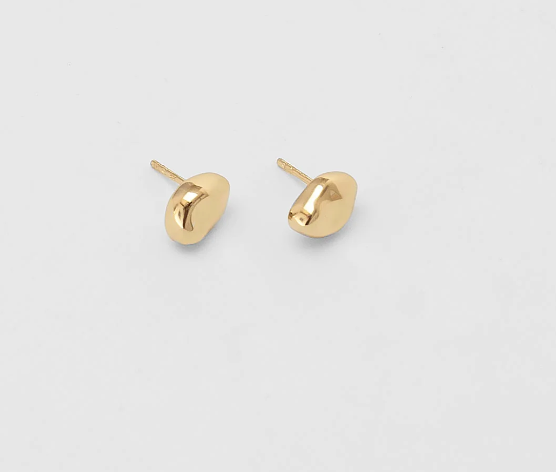 Bean Stud Earrings - Gold