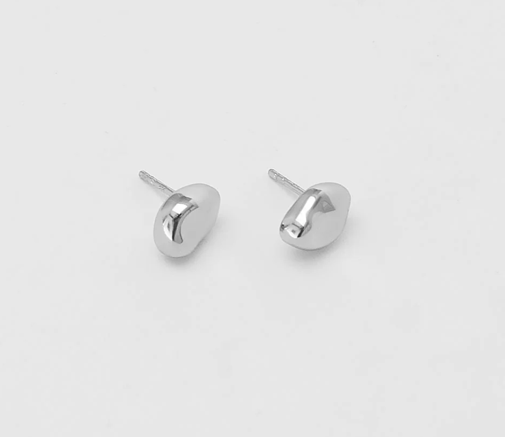 Bean Stud Earrings - Sterling Silver
