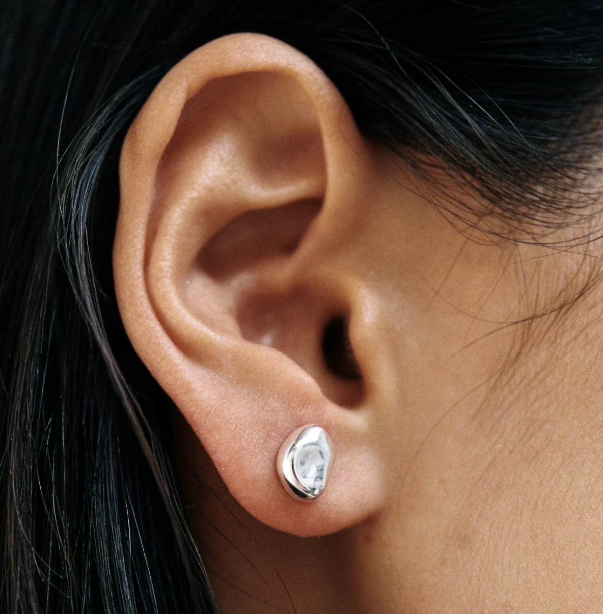 Bean Stud Earrings - Sterling Silver