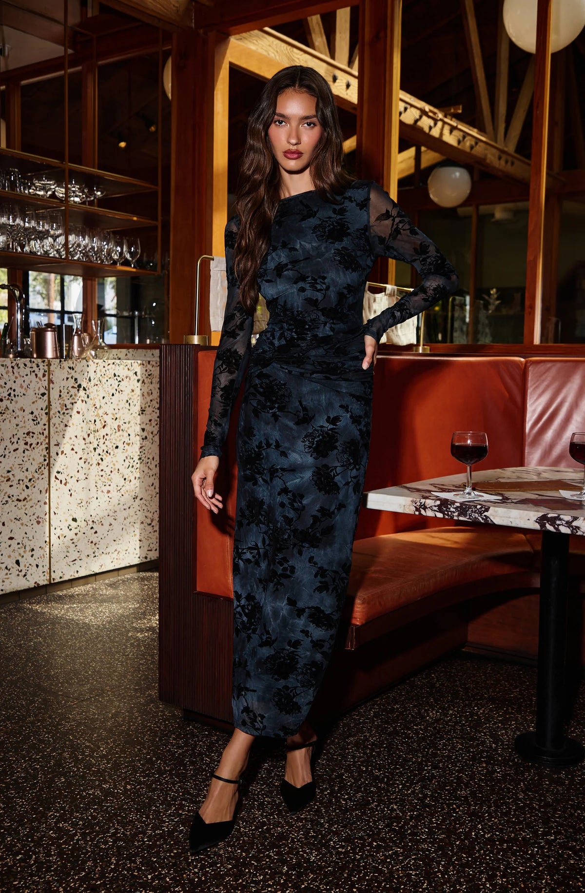 Syriah Dress - Black Blue Floral