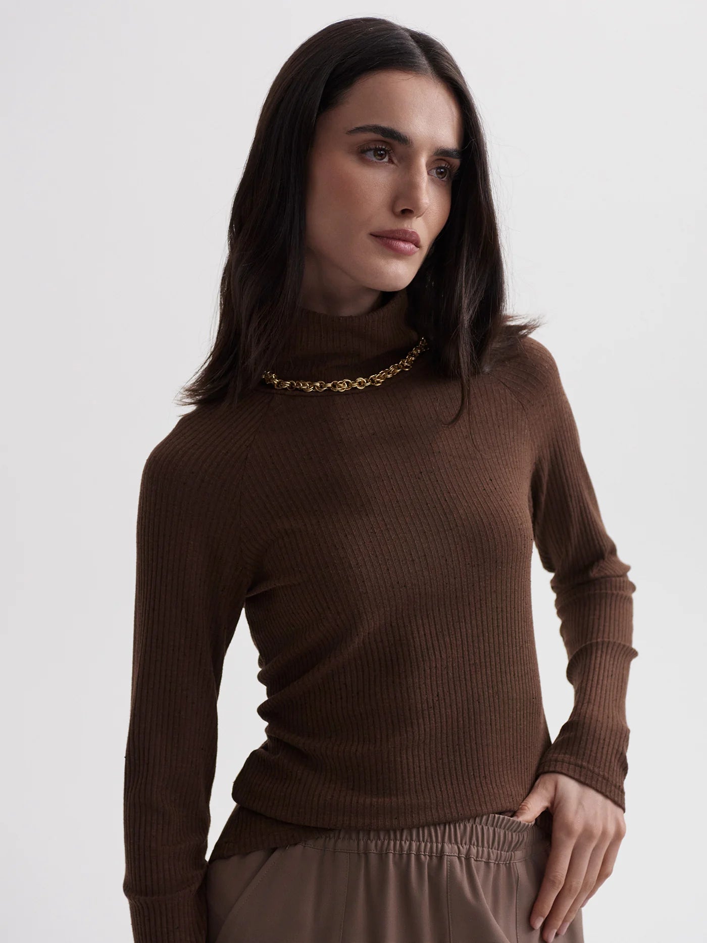 Roya Rollneck Long-Sleeve Tee - Pine Cone/ Black Fleck