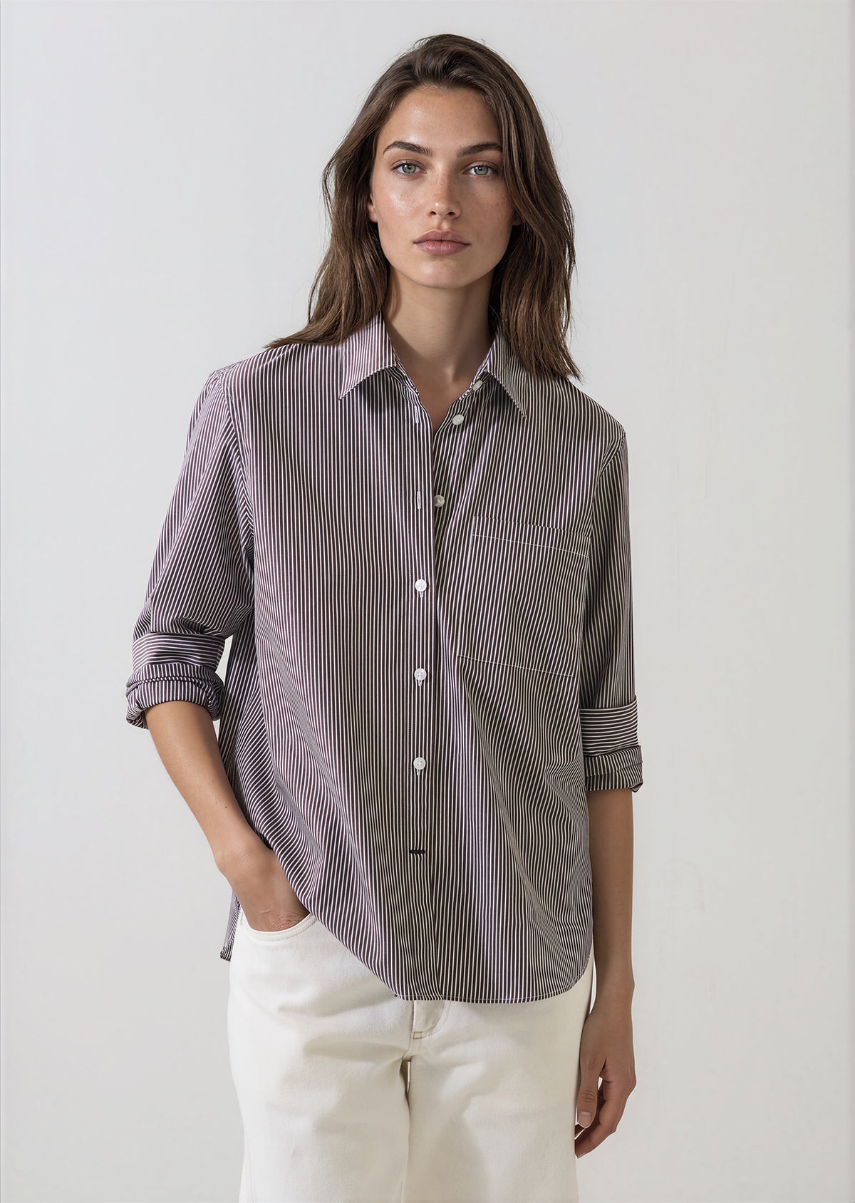 LS Boyfriend Pocket Shirt - Bark