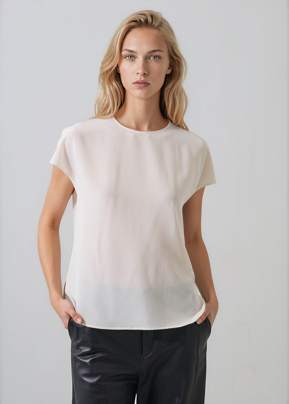 Short Sleeve Silk Dolman Crew - Ecru