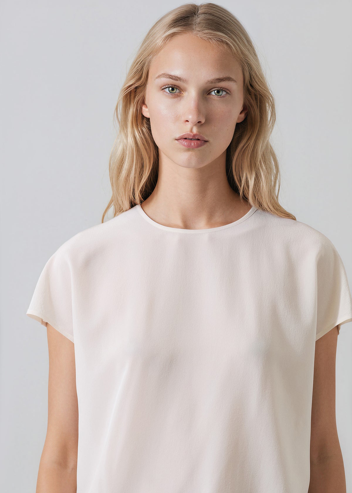 Short Sleeve Silk Dolman Crew - Ecru