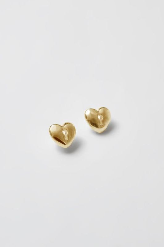 Heart Lock Studs - Gold