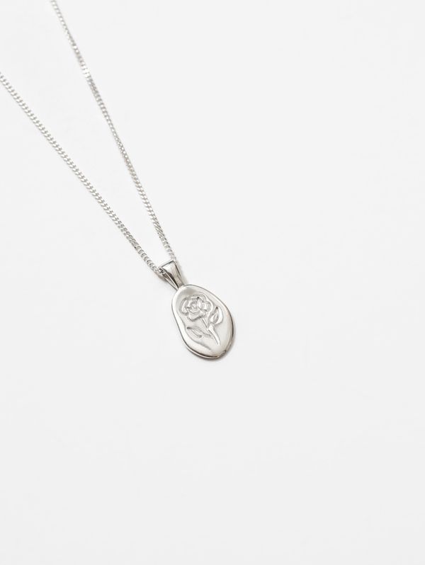 Sterling silver engraved rose pendant necklace