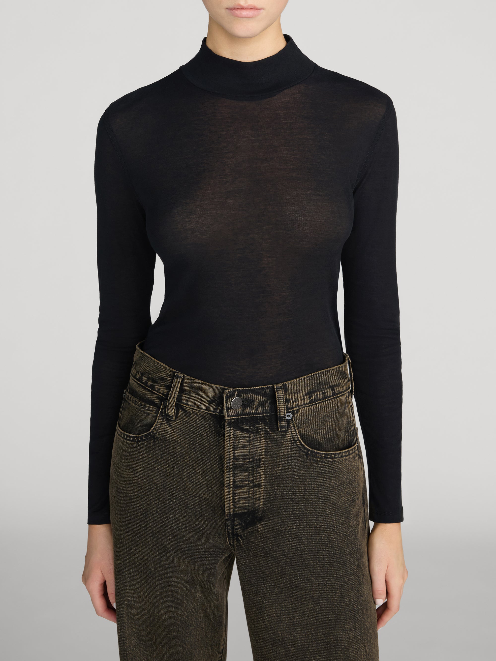 The Sheer Rib Turtleneck - Black