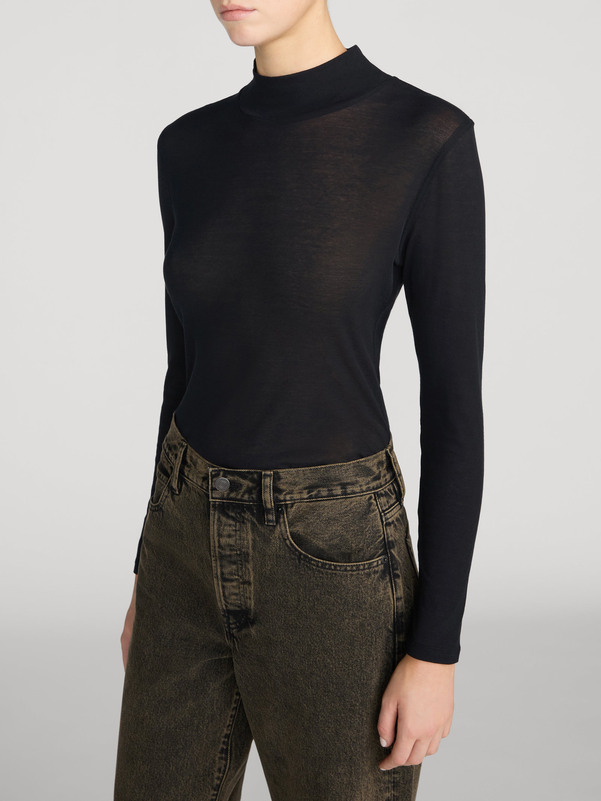 The Sheer Rib Turtleneck - Black