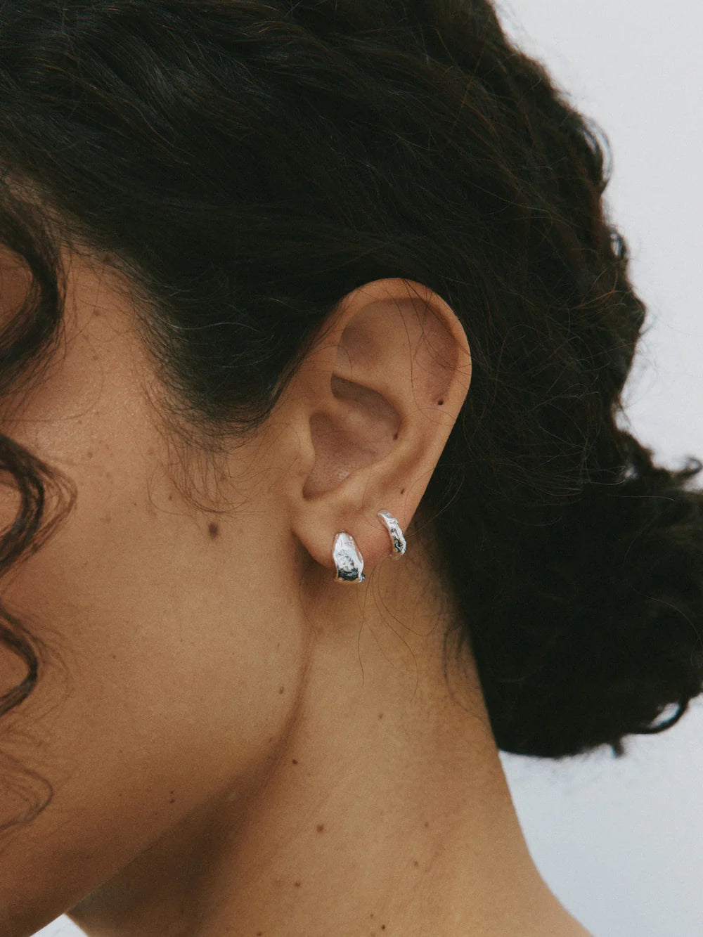 Organic Huggie Hoops - Sterling Silver