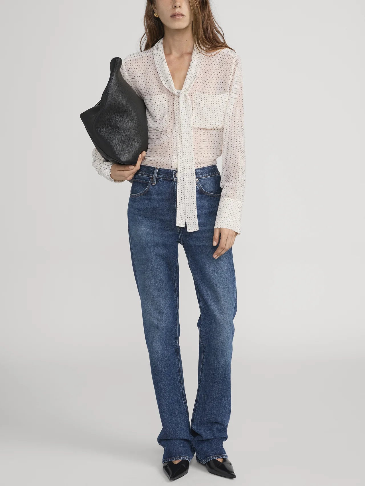 Polka Dot Modern Tie Blouse - Cream